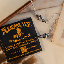 Load image into Gallery viewer, Raven Skull Drop Chain Earrings