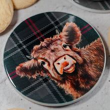 Load image into Gallery viewer, highland cow hand painted mary kings close tartan coaster