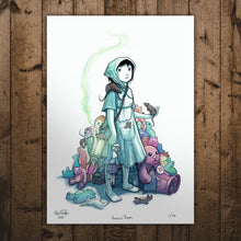 Load image into Gallery viewer, Ross MacRae print of Annie against a wooden slatted backdrop