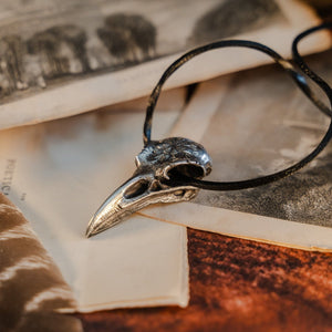 Raven Skull Large Pendant on Leather Lace