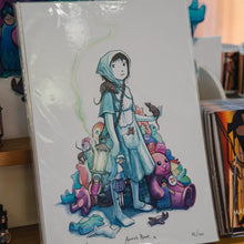 Load image into Gallery viewer, Resident Edinburgh ghost Annie print pictured in the real mary kings close gift shop.
