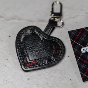 Black leather heart keyring with The Real Mary King's Close tweed decoration