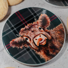 Load image into Gallery viewer, highland cow hand painted mary kings close tartan coaster
