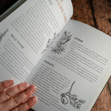 Load image into Gallery viewer, an open section of the forager&#39;s handbook about gorse and pignuts

