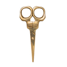Load image into Gallery viewer, Golden skull scissors against a white background
