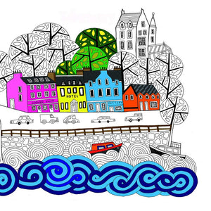 Colourful line drawing from the Colouring Book of Scotland by Eilidh Muldoon